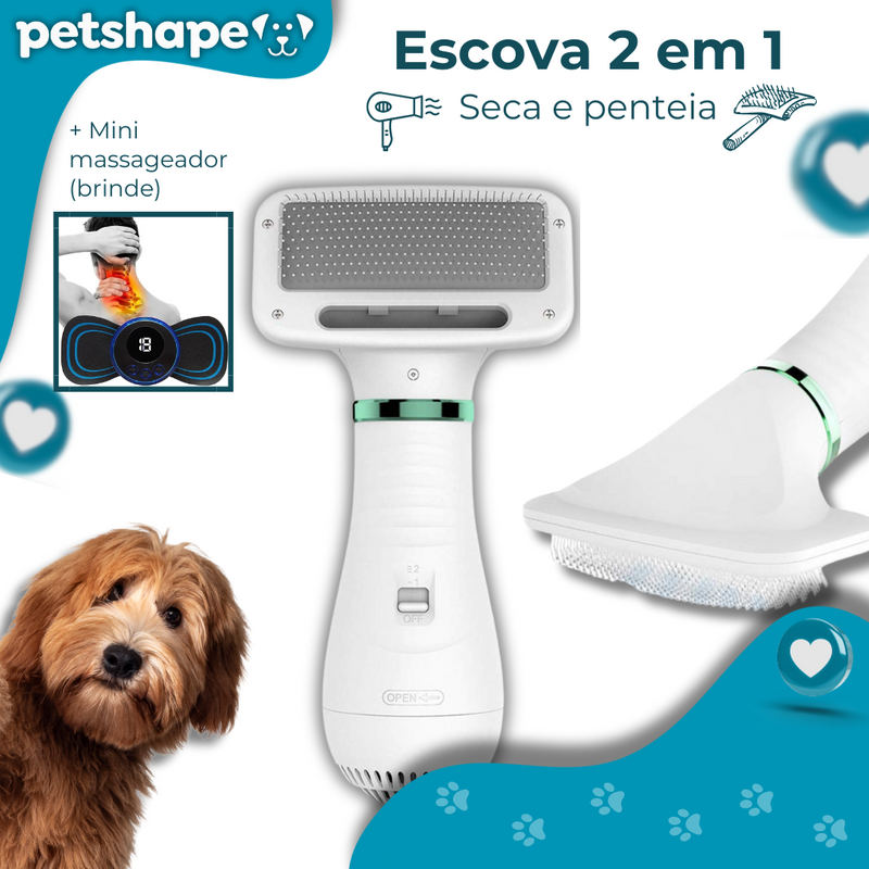 Escova Pet 2 em 1 - COMPRE E GANHE DE BRINDE UM MINI MASSAGEADOR ELÉTRICO!